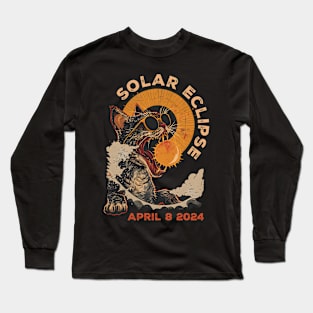 Solar Eclipse April 8 2024 Funny Cat In Sunglasses Totality Long Sleeve T-Shirt